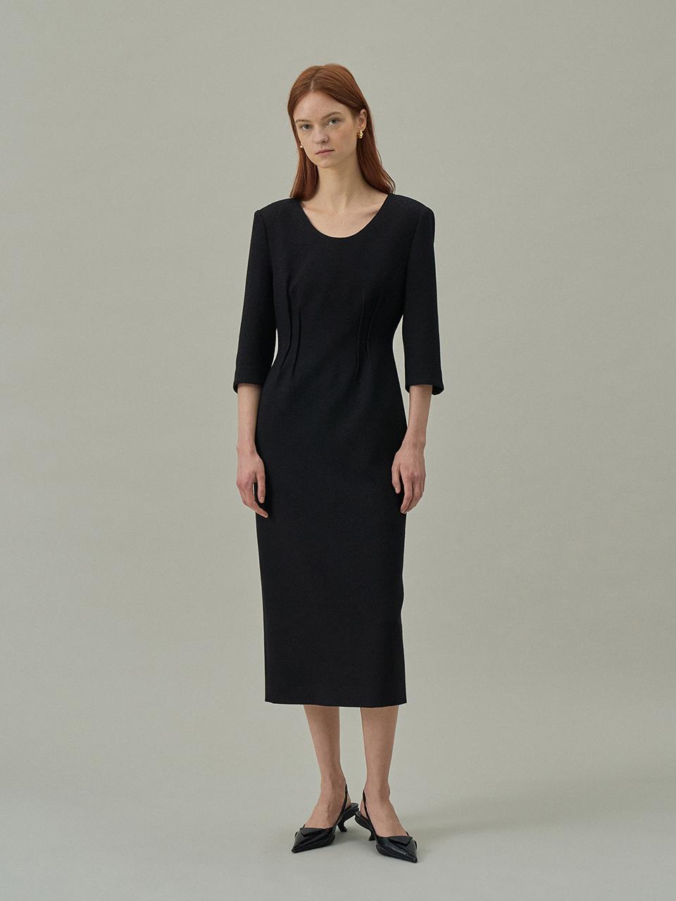 Lamerei Tweed Scoop Neck Dress - Black