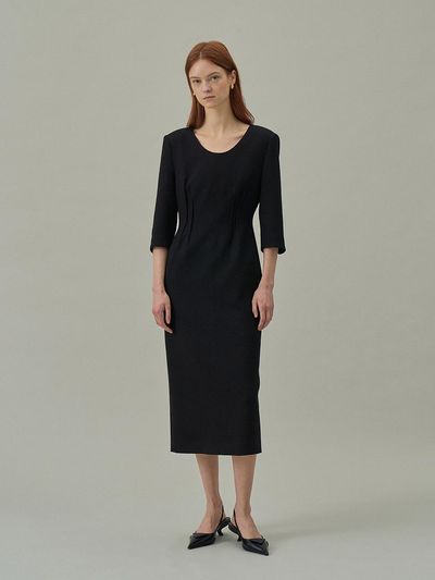 Lamerei Tweed Scoop Neck Dress - Black