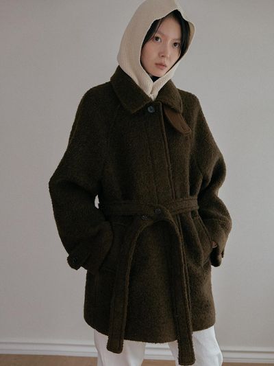 Laminez Boucle Belted Coat - Brown