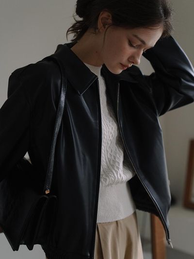 Laminez Leather Bomber Jacket - Black