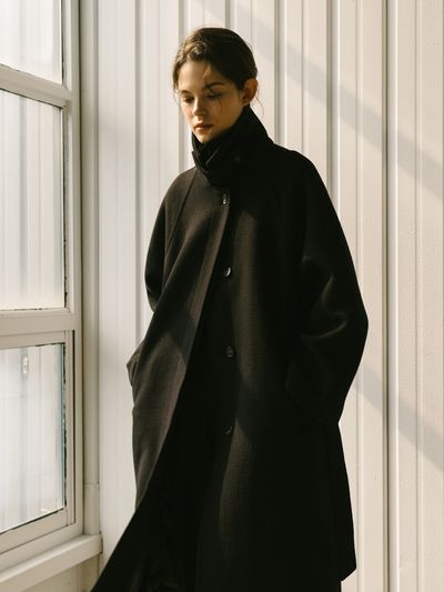 Laminez Raglan Wool Balmacaan Coat _ Black