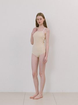 Laminez Stripe Open Back Swimsuit [Yellow]