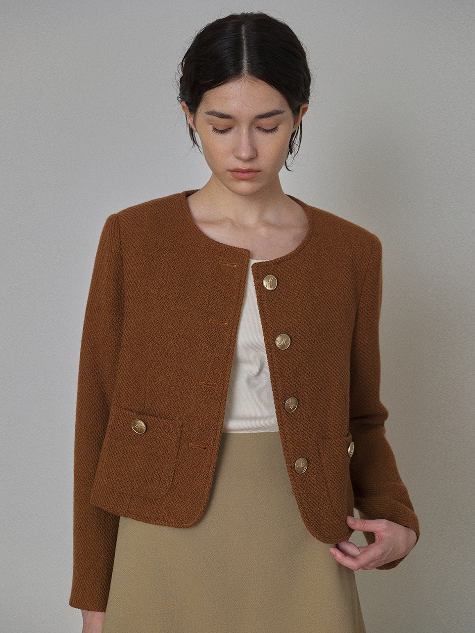 Laminez Tweed button Jacket (Brown)