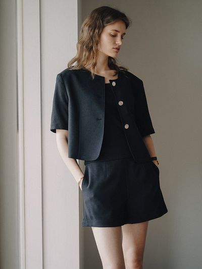 Laminez Tweed Crop Jacket _ Black