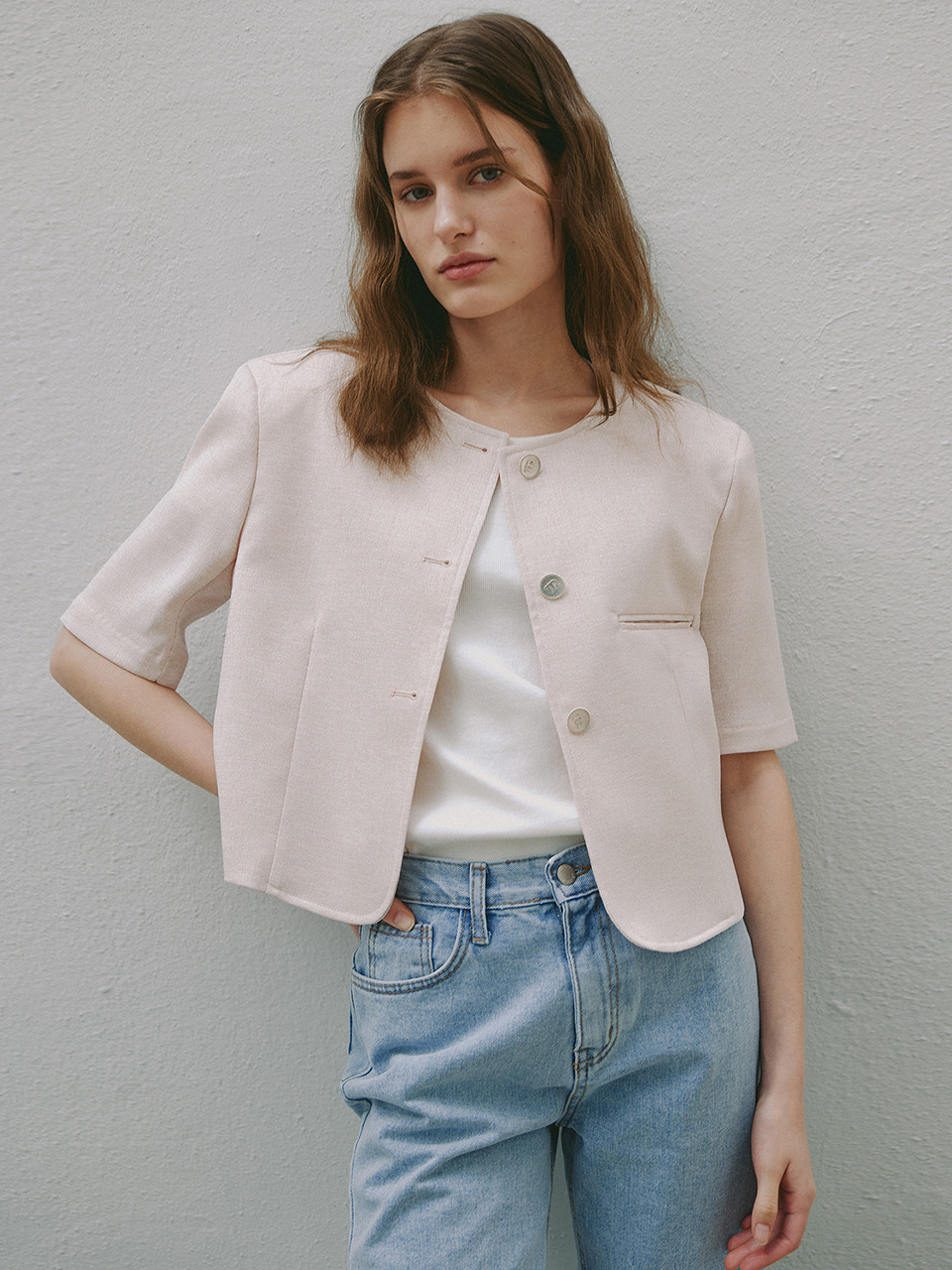 Laminez Tweed Crop Jacket _ Pink