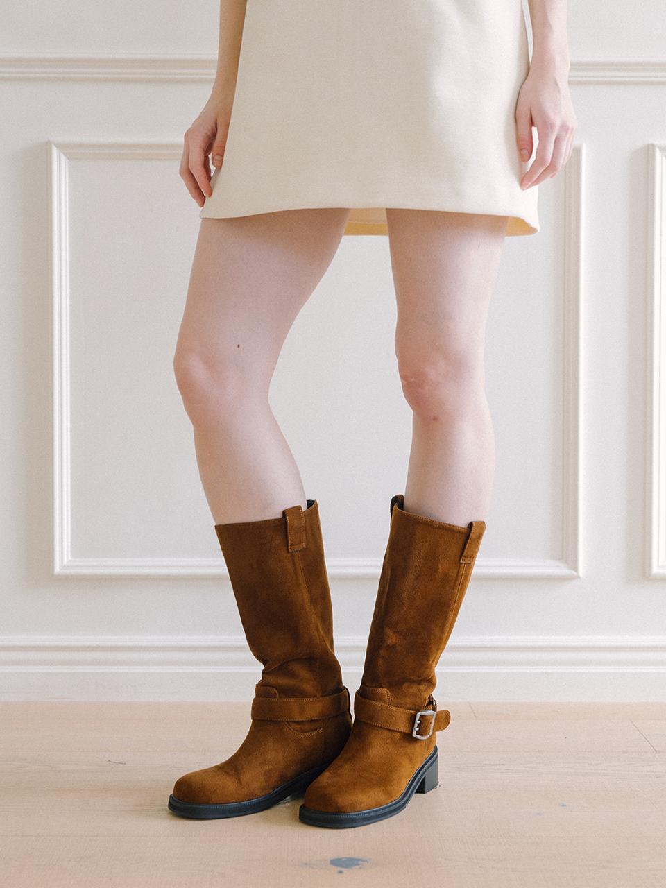 Laminez Velvet Middle Boots - Brown