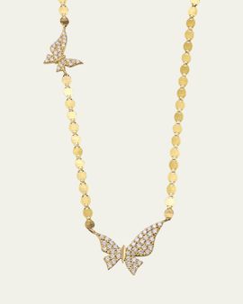 Lana 14K Yellow Gold Flawless Double Butterfly Necklace with Diamonds