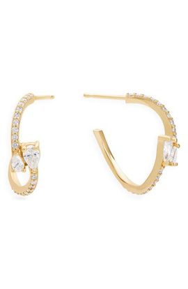 LANA LANA 14K Gold Curved Diamond Pear Huggie Hoop Earrings