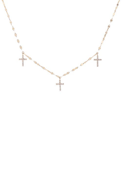LANA LANA 14K Gold Triple Diamond Cross Charm Necklace