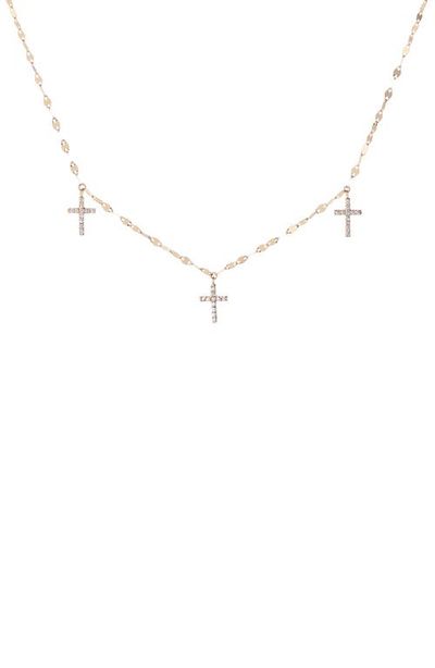 LANA LANA 14K Gold Triple Diamond Cross Charm Necklace