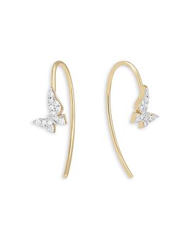 Lana Lana 14K Yellow Gold Diamond Butterfly Threader Hook Earrings, 0.07 tcw
