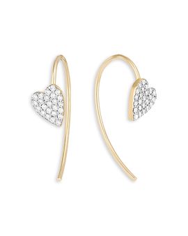 Lana Lana 14K Yellow Gold Diamond Heart Threader Hook Earrings, 0.13 tcw