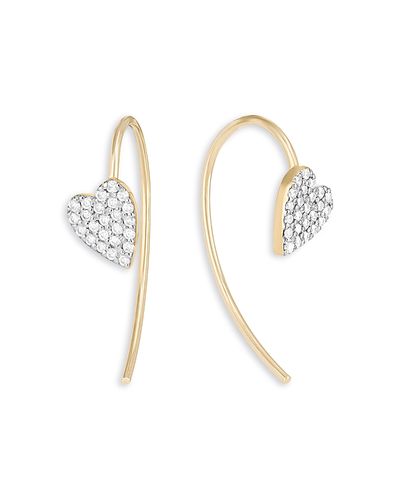 Lana Lana 14K Yellow Gold Diamond Heart Threader Hook Earrings, 0.13 tcw