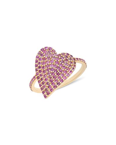 Lana Lana 14K Yellow Gold Pink Sapphire Pave Heart Statement Ring