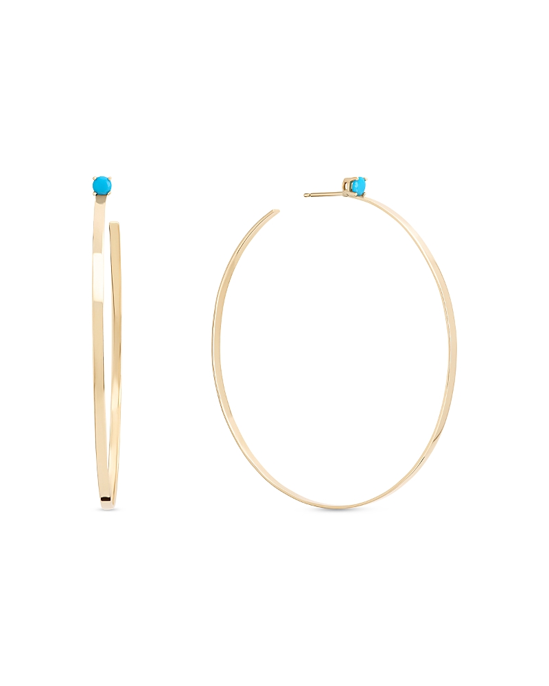 Lana Lana 14K Yellow Gold Turquoise Bead Flat Wire Large Hoop Earrings