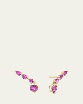 Lana Pink Sapphire Heart and Pear Crawler Earrings