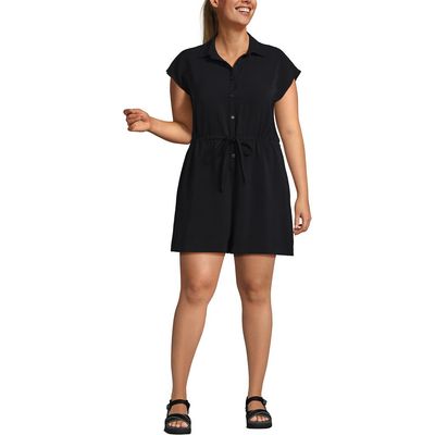 Lands' End Lands' End Cap Sleeve Creaseless Button-Down Romper