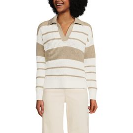 Lands' End Lands' End Cotton Boucle Johnny Collar Textured Sweater