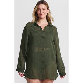 Lands' End Lands' End Cotton Gauze Button Down Swim Cover-up Shirt Dress