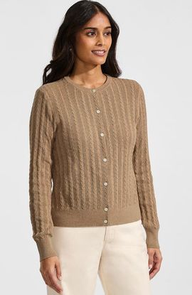 Lands' End Lands' End Cotton Pointelle Modern Cardigan Sweater