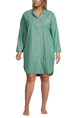 Lands' End Lands' End Cotton Poplin Long Sleeve Sleepshirt Nightgown