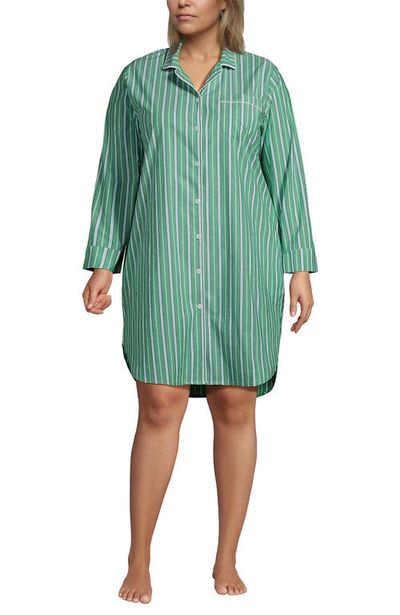 Lands' End Lands' End Cotton Poplin Long Sleeve Sleepshirt Nightgown