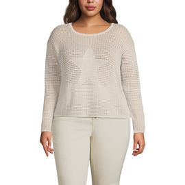 Lands' End Lands' End Cotton Viscose Mesh Jacquard Crew Neck Sweater