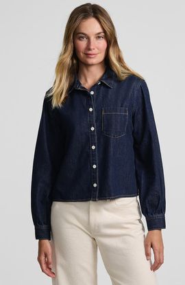 Lands' End Lands' End Denim Cropped Button Front Shirt