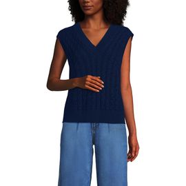 Lands' End Lands' End Drifter Modern Cable V Neck Vest Sweater