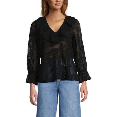 Lands' End Lands' End Feminine Ruffle Chiffon V Neck Blouse