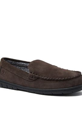 Lands' End Lands' End Flannel Lined Suede Slip On Moccasin Slippers
