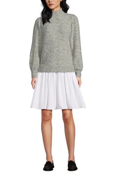 Lands' End Lands' End Fuzzy Lantern Sleeve Mock Neck Mini Twofer Dress