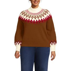 Lands' End Lands' End Fuzzy Turtleneck Lantern Sleeve Jacquard Sweater
