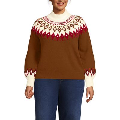 Lands' End Lands' End Fuzzy Turtleneck Lantern Sleeve Jacquard Sweater