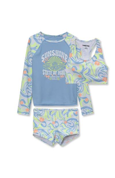 Lands' End Lands' End Girls Chlorine Resistant Long Sleeve Rash Guard Boyshort 3 Piece Swimsuit Set