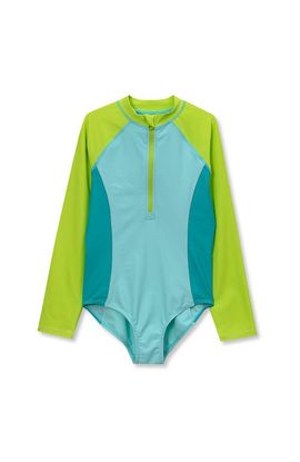 Lands' End Lands' End Girls Long Sleeve Half Zip One Piece Upf 50 Swimsuit