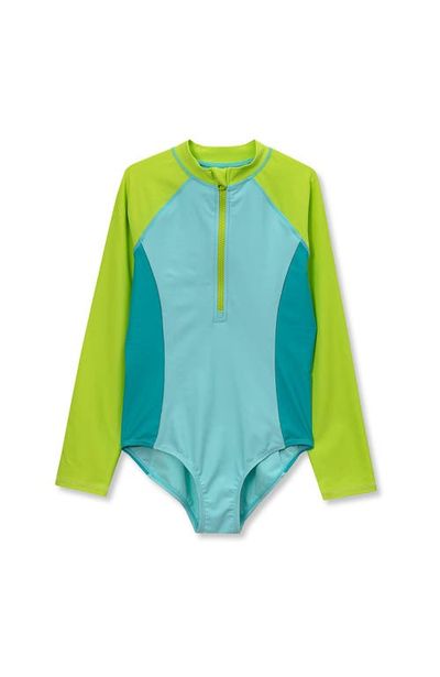 Lands' End Lands' End Girls Long Sleeve Half Zip One Piece Upf 50 Swimsuit