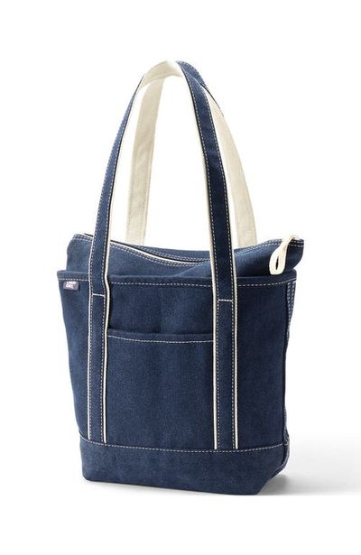 Lands' End Lands' End Large Denim Long Handle Zip Top Tote Bag