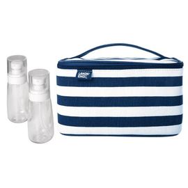 Lands' End Lands' End Large Makeup Bag Train Case with 2 100 ML Plastic Travel Bottles, Soft-Sided Cosmetic Travel Bag