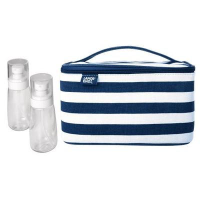 Lands' End Lands' End Large Makeup Bag Train Case with 2 100 ML Plastic Travel Bottles, Soft-Sided Cosmetic Travel Bag