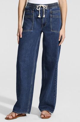 Lands' End Lands' End Lightweight Denim High Rise Relaxed Straight Pull On Pocket Jeans
