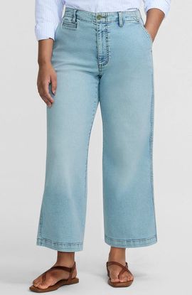 Lands' End Lands' End Petite Recover Denim Mid Rise Wide Leg Ankle Jeans