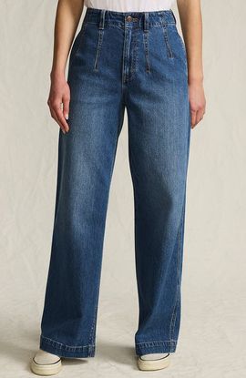 Lands' End Lands' End Petite Soft Denim High Rise Wide Leg Top Stitch Trousers