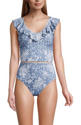 Lands' End Lands' End Pique Ruffle Tankini Top and High Waisted Bottom Swimsuit Set