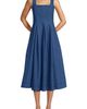 Lands' End Lands' End Pleated Square Neck Cotton Poplin Midi Dress - 3