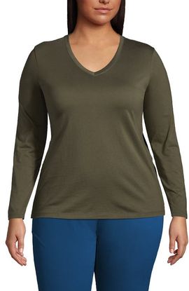 Lands' End Lands' End Plus Relaxed Supima Cotton Long Sleeve V-Neck T-Shirt