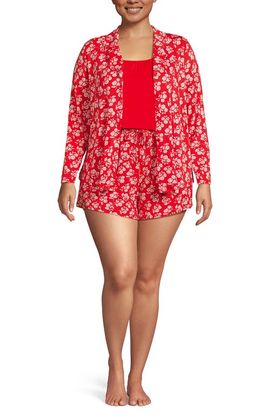 Lands' End Lands' End Plus Size Cooling 3 Piece Pajama Set - Long Sleeve Top Cami and Shorts