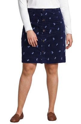 Lands' End Lands' End Plus Size Corduroy Mid Rise Button Through Above The Knee Skirt