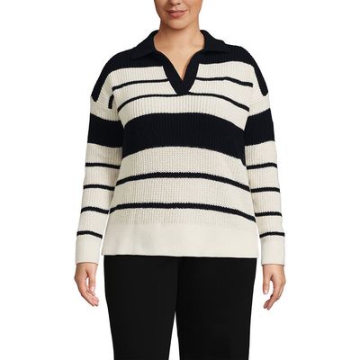 Lands' End Lands' End Plus Size Cotton Boucle Johnny Collar Textured Sweater