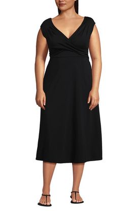 Lands' End Lands' End Plus Size Cotton Modal Off the Shoulder Wrap Midi Dress